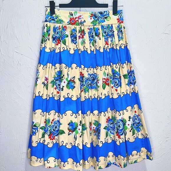 Lindy Bop Dresses & Skirts - Lindy Bop Blue & Cream Floral A-Line Skirt vintage style size US 6 BNWT
